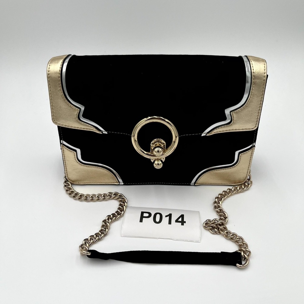 Express Women's Handbag Black Gold Tone Metallic Trim Central Ring Crossbody Bag